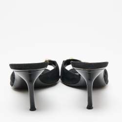 Pre Owned صندل سلايد غوتشي هورسبيت كانفاس جي جي أسود مقاس 40