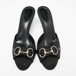 Pre Owned صندل سلايد غوتشي هورسبيت كانفاس جي جي أسود مقاس 40