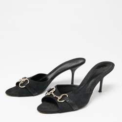 Pre Owned صندل سلايد غوتشي هورسبيت كانفاس جي جي أسود مقاس 40