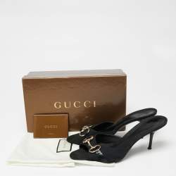 Pre Owned صندل سلايد غوتشي هورسبيت كانفاس جي جي أسود مقاس 40