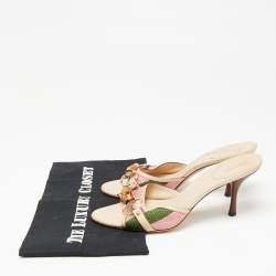 Pre Owned صندل سلايدغوتشي بامبو هورسبيت جلد وكانفاس متعدد الألوان مقاس 37