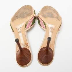 Pre Owned صندل سلايدغوتشي بامبو هورسبيت جلد وكانفاس متعدد الألوان مقاس 37