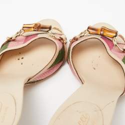 Pre Owned صندل سلايدغوتشي بامبو هورسبيت جلد وكانفاس متعدد الألوان مقاس 37