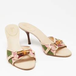 Pre Owned صندل سلايدغوتشي بامبو هورسبيت جلد وكانفاس متعدد الألوان مقاس 37