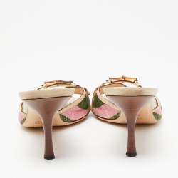 Pre Owned صندل سلايدغوتشي بامبو هورسبيت جلد وكانفاس متعدد الألوان مقاس 37