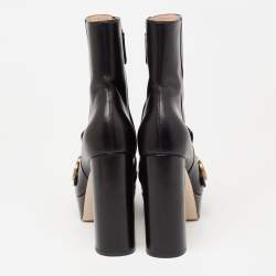 Pre Owned Gucci Black Leather GG Marmont Fringe Ankle Boots Size 40 