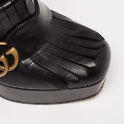 Pre Owned Gucci Black Leather GG Marmont Fringe Ankle Boots Size 40 