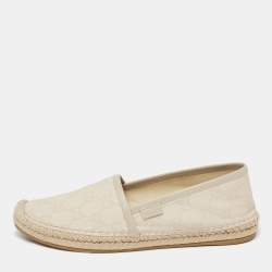 Pre Owned حذاء فلات إسبادريل غوتشي جلد وكانفاس جي جي رصاصي سليب أون مقاس 36