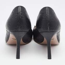 مملوكة مسبقًا حذاء كعب عالي غوتشي نيوهوليوود هورسبيت جلد غوتشيسيما أسود بمقدمة مفتوحة مقاس 35.5