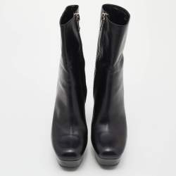 Pre Owned Gucci Black Malaga Leather Platform Block Heel Mid Calf Boots Size 40