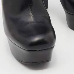 Pre Owned Gucci Black Malaga Leather Platform Block Heel Mid Calf Boots Size 40