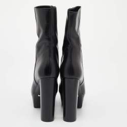 Pre Owned Gucci Black Malaga Leather Platform Block Heel Mid Calf Boots Size 40