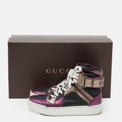 Gucci Metallic Tri Color Leather New Basketball High Top Sneakers Size 35
