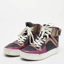 Gucci Metallic Tri Color Leather New Basketball High Top Sneakers Size 35