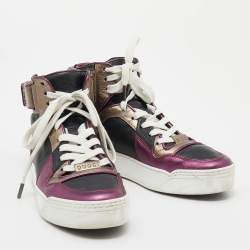 Gucci Metallic Tri Color Leather New Basketball High Top Sneakers Size 35