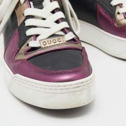 Gucci Metallic Tri Color Leather New Basketball High Top Sneakers Size 35