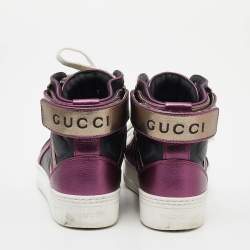 Gucci Metallic Tri Color Leather New Basketball High Top Sneakers Size 35