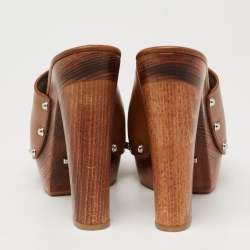 مملوكة مسبقًا حذاء كلوغ غوتشي جلد بني خشبي مقدمة مفتوحة هورسبيت مقاس 39