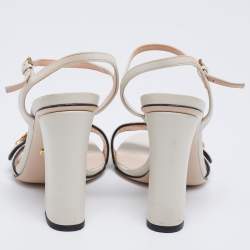 Pre Owned Gucci White Leather GG Marmont Ankle-Strap Sandals Size 35