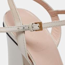 Pre Owned Gucci White Leather GG Marmont Ankle-Strap Sandals Size 35