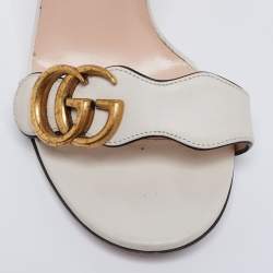 Pre Owned Gucci White Leather GG Marmont Ankle-Strap Sandals Size 35