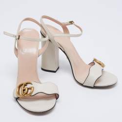 Pre Owned Gucci White Leather GG Marmont Ankle-Strap Sandals Size 35