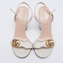 Pre Owned Gucci White Leather GG Marmont Ankle-Strap Sandals Size 35