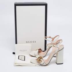 Pre Owned Gucci White Leather GG Marmont Ankle-Strap Sandals Size 35