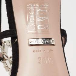 Pre Owned صندل غوتشي جي جي سويدي أسود مزخرف كريستال بحزام للكاحل مقاس 36.5