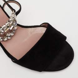 Pre Owned صندل غوتشي جي جي سويدي أسود مزخرف كريستال بحزام للكاحل مقاس 36.5