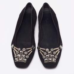 Gucci Black Suede Crystal Embellished Ballet Flats Size 39 