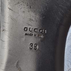 Gucci Light Metallic Blue Leather Horsebit Crystal Embellished Flat Slides Size 39