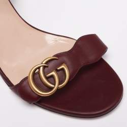 Pre Owned صندل غوتشي جي جي مارمونت جلد عنابي سير كاحل مقاس 39