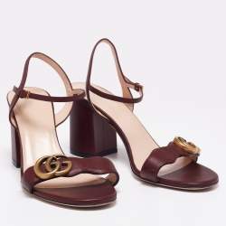 Pre Owned صندل غوتشي جي جي مارمونت جلد عنابي سير كاحل مقاس 39