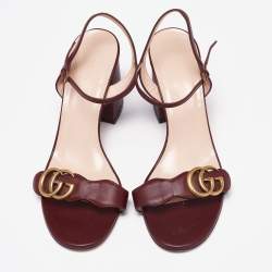 Pre Owned صندل غوتشي جي جي مارمونت جلد عنابي سير كاحل مقاس 39
