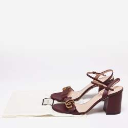 Pre Owned صندل غوتشي جي جي مارمونت جلد عنابي سير كاحل مقاس 39