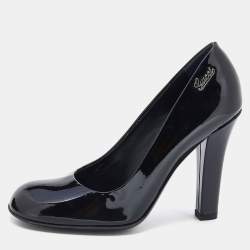 Pre Owned Gucci Black Patent Leather Block Heel Pumps Size 35.5