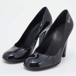 Pre Owned Gucci Black Patent Leather Block Heel Pumps Size 35.5