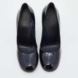 Pre Owned Gucci Black Patent Leather Block Heel Pumps Size 35.5