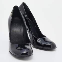Pre Owned Gucci Black Patent Leather Block Heel Pumps Size 35.5