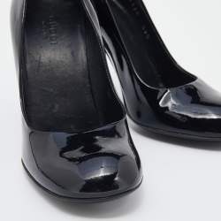 Pre Owned Gucci Black Patent Leather Block Heel Pumps Size 35.5