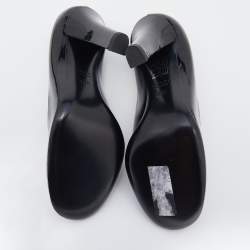 Pre Owned Gucci Black Patent Leather Block Heel Pumps Size 35.5