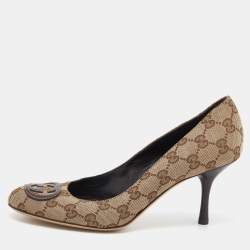 Gucci Beige/Brown GG Canvas Interlocking G Pumps Size 37