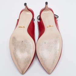 Pre Owned Gucci Red Leather Sylvie Web Slingback Pumps Size 37.5