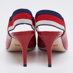Pre Owned Gucci Red Leather Sylvie Web Slingback Pumps Size 37.5