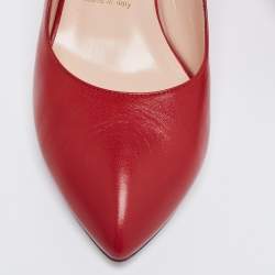 Pre Owned Gucci Red Leather Sylvie Web Slingback Pumps Size 37.5