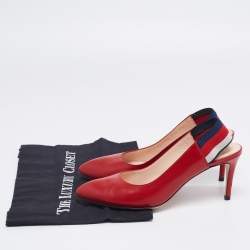 Pre Owned Gucci Red Leather Sylvie Web Slingback Pumps Size 37.5