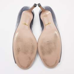 مملوكة مسبقًا حذاء كعب عالي غوتشي هورسبيت جلد غوتشيسيما سبراوس أزرق مقدمة مفتوحة مقاس 40