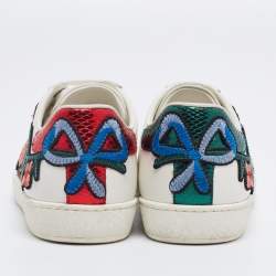 مملوكة مسبقًا Gucci White Floral Embroidered Leather Ace Low Top Sneakers Size 37