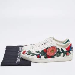مملوكة مسبقًا Gucci White Floral Embroidered Leather Ace Low Top Sneakers Size 37